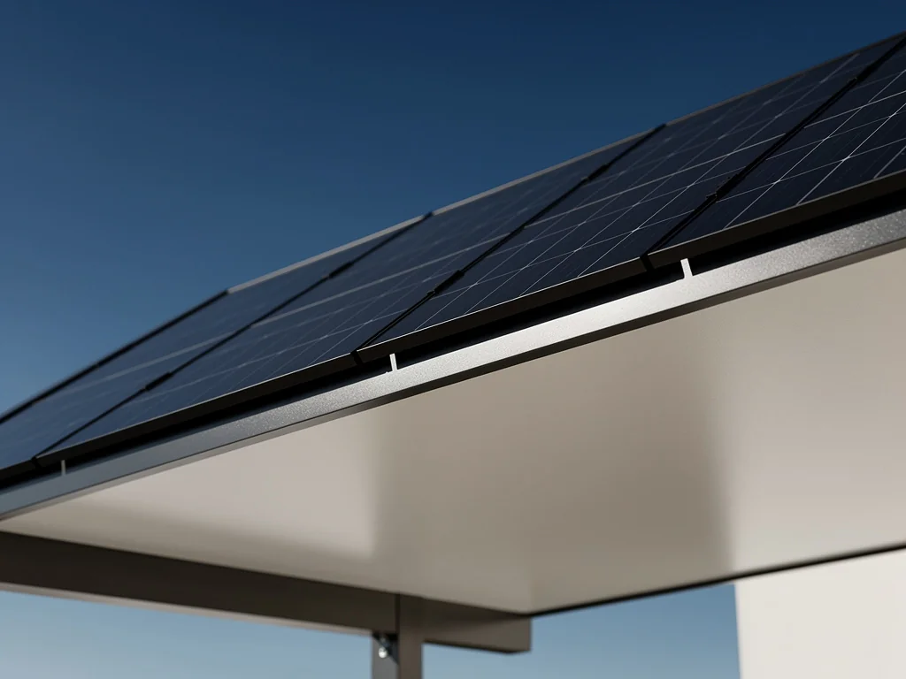 Panneaux photovoltaïques intégrés au toit d'un abri de voiture