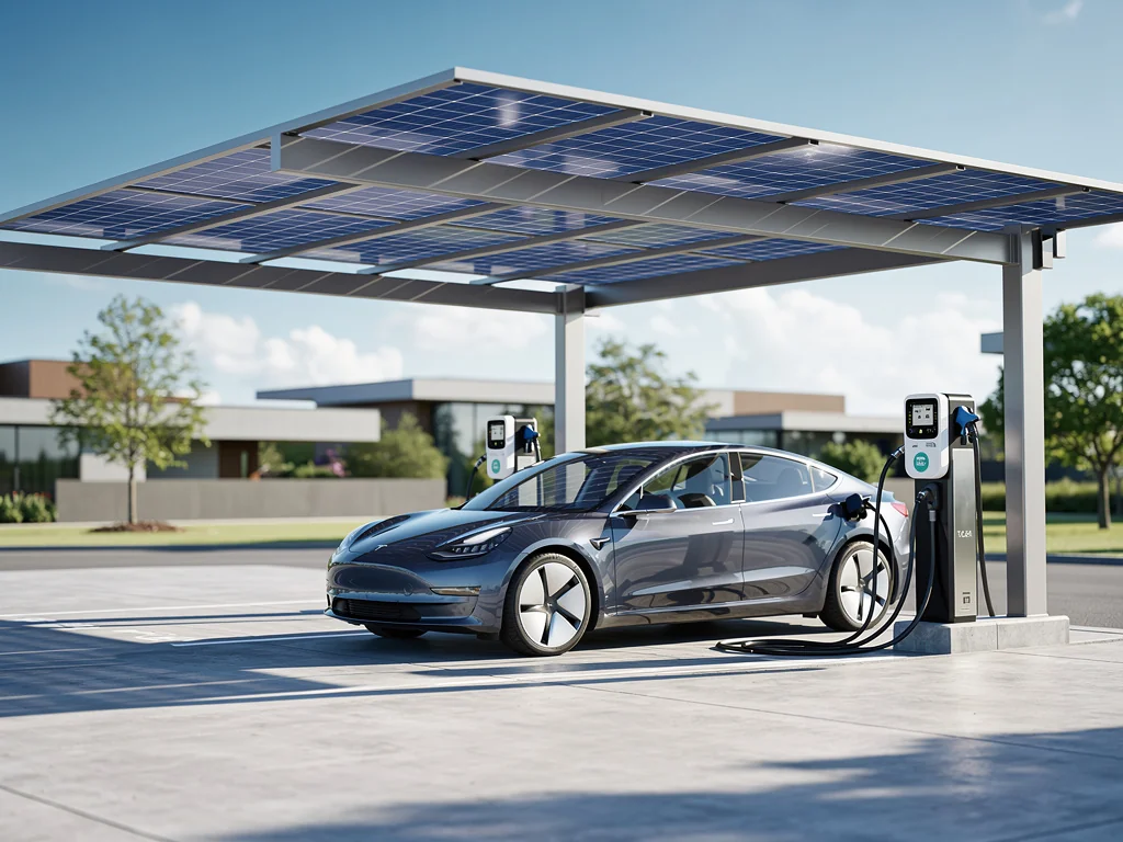 Borne de recharge alimentée par un carport solaire pour voiture électrique